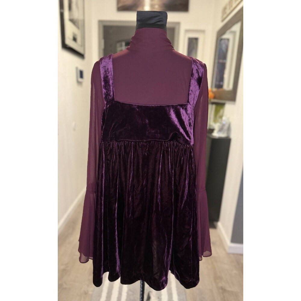 NWT FREE PEOPLE Counting Stars Maroon Velvet/Chiffon Mini Dress Size M